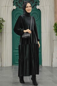  Black Hijab Velvet Dress 1286S - 2