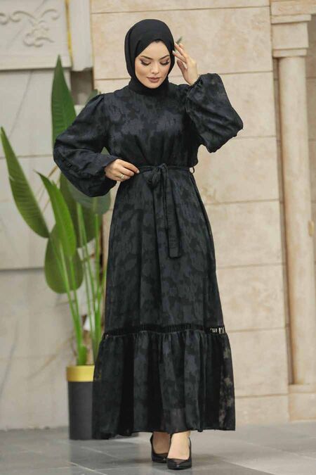  Black Islamic Clothing Dress 13541S - NEVA STYLE