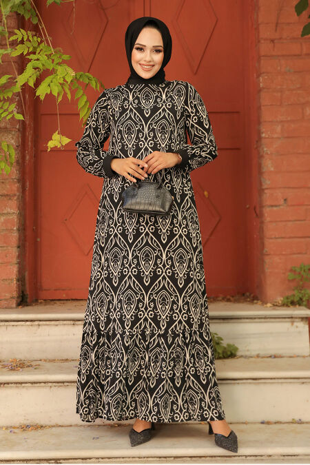 Black Islamic Clothing Dress 2297S - NEVA STYLE