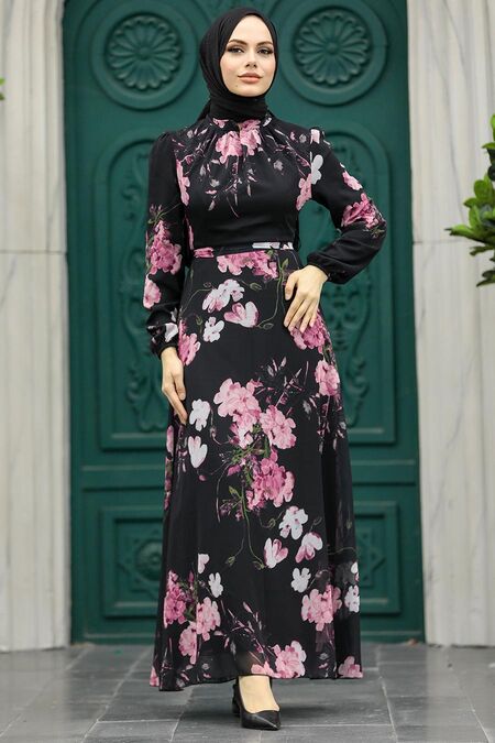  Black Islamic Clothing Dress 27940S - NEVA STYLE