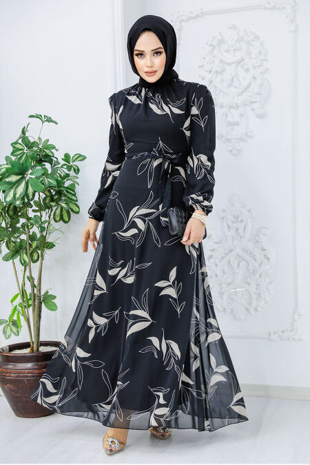  Black Islamic Clothing Dress 27948S - NEVA STYLE