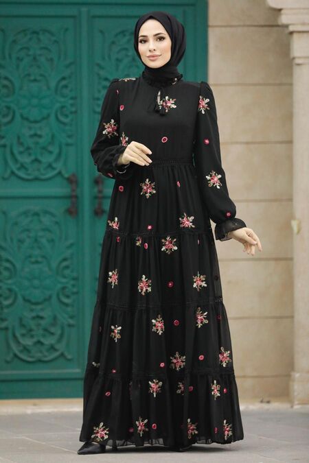  Black Islamic Clothing Dress 32814S - NEVA STYLE