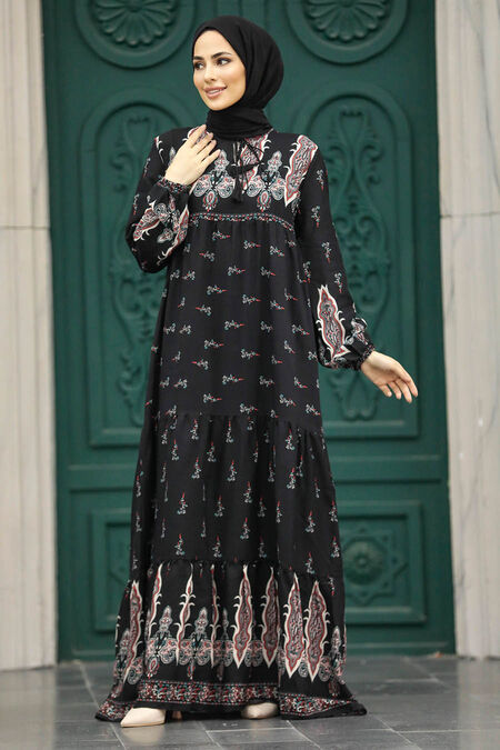  Black Islamic Clothing Dress 50092S - NEVA STYLE