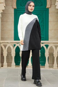  Black Islamic Clothing Knitwear Dual Suit 3412S - 1