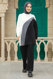  Black Islamic Clothing Knitwear Dual Suit 3412S - 2