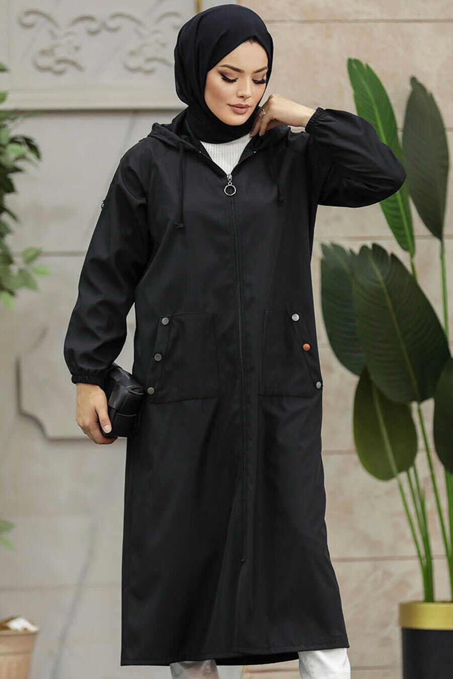 Neva Style - Black Islamic Clothing Trench Coat 5511S