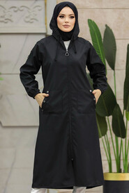 Neva Style - Black Islamic Clothing Trench Coat 5511S - Thumbnail