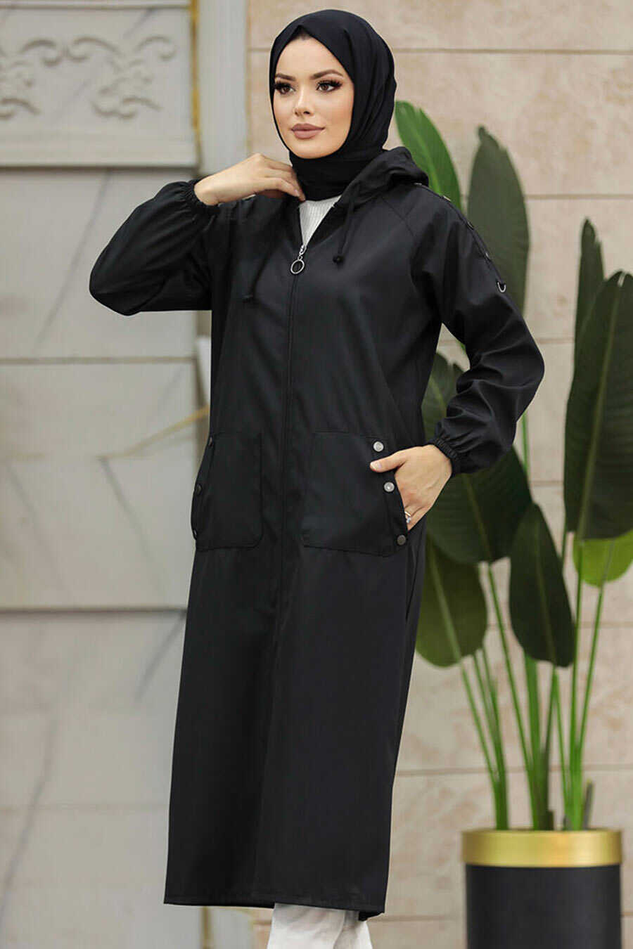 Neva Style - Black Islamic Clothing Trench Coat 5511S