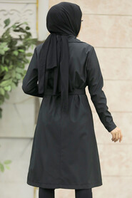  Black Islamic Clothing Trench Coat 59371S - 4