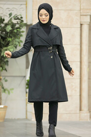  Black Islamic Clothing Trench Coat 59371S - 2