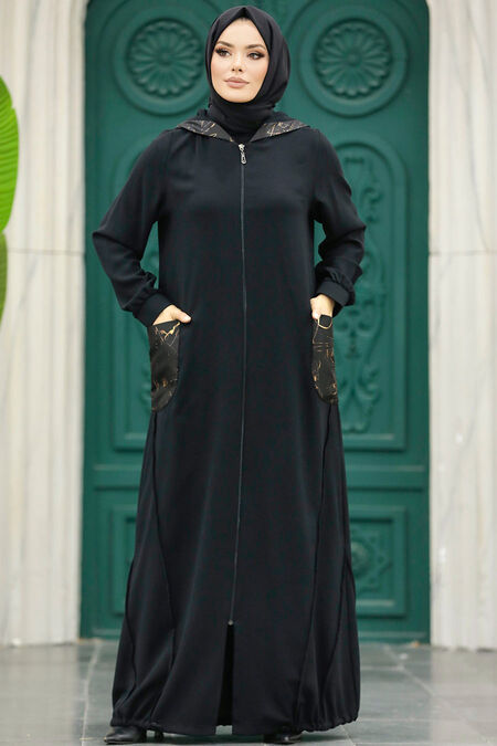 Black Islamic Clothing Turkish Abaya 10515S - Neva-style.com