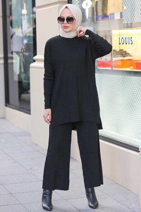  Black Knitwear Muslim Dual Suit 33450S - NEVA STYLE