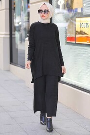  Black Knitwear Muslim Dual Suit 33450S - Thumbnail