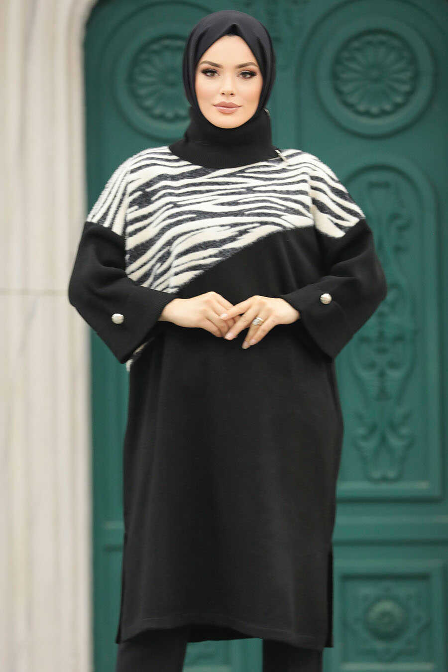 Neva Style - Black Knitwear Muslim Tunic 20651S