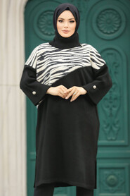 Neva Style - Black Knitwear Muslim Tunic 20651S - Thumbnail