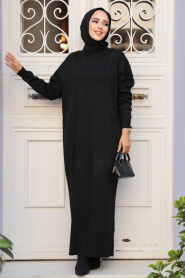 Black Long Dress for Muslim Ladies Knitwear Dress 3409S - 1