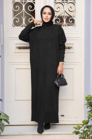 Black Long Dress for Muslim Ladies Knitwear Dress 3409S - 2