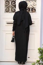 Black Long Dress for Muslim Ladies Knitwear Dress 3409S - 3