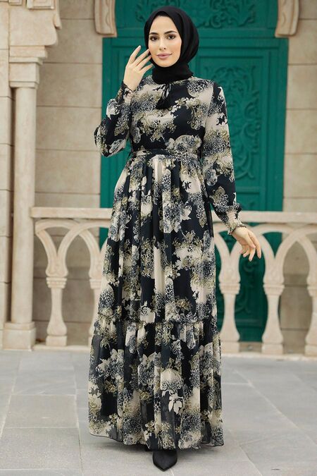  Black Long Muslim Dress 33560S - NEVA STYLE