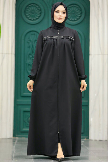  Black Long Sleeve Turkısh Abaya 10533S - NEVA STYLE