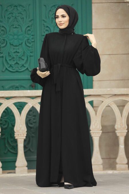  Black Long Sleeve Turkısh Abaya 35161S - NEVA STYLE