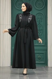  Black Long Sleeve Turkısh Abaya 8980S - 1