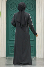 Black Long Turkish Abaya 10502S - 4