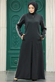 Black Long Turkish Abaya 10502S - 3