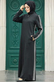  Black Long Turkish Abaya 10502S - 1