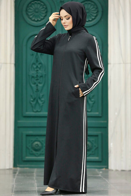  Black Long Turkish Abaya 10502S - NEVA STYLE