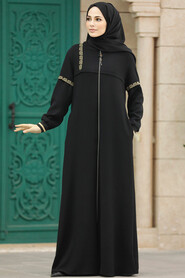  Black Long Turkish Abaya 35124S - 1