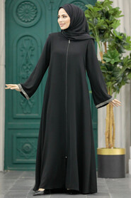  Black Long Turkish Abaya 624S - 1