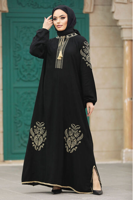  Black Modest Abaya Dress 10135S - NEVA STYLE