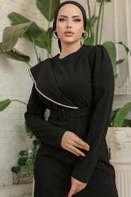  Black Modest Prom Dress 664S - Thumbnail