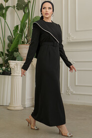  Black Modest Prom Dress 664S - Thumbnail