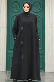  Black Modest Turkish Abaya 60108S - 1