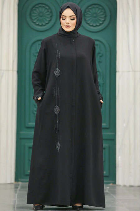  Black Modest Turkish Abaya 60108S - NEVA STYLE
