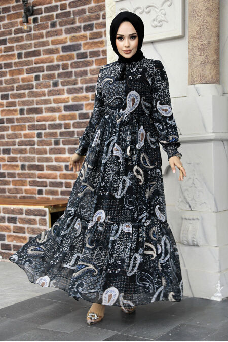  Black Muslim Long Dress Style 33561S - NEVA STYLE