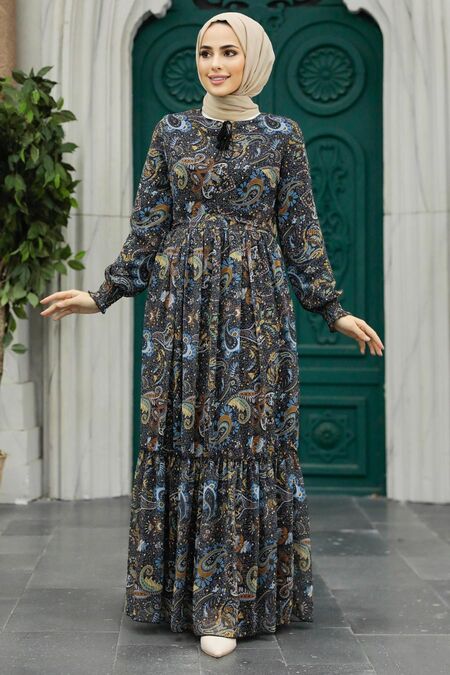  Black Muslim Dress 3356S - NEVA STYLE