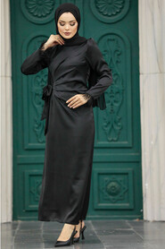  Satin Black Muslim Wedding Gown 5921S - 2