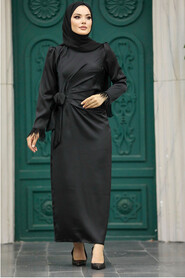  Satin Black Muslim Wedding Gown 5921S - 1
