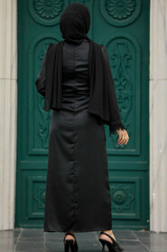  Satin Black Muslim Wedding Gown 5921S - 3