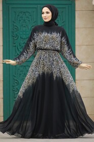  Black Muslim Long Dress Style 39821S - 1