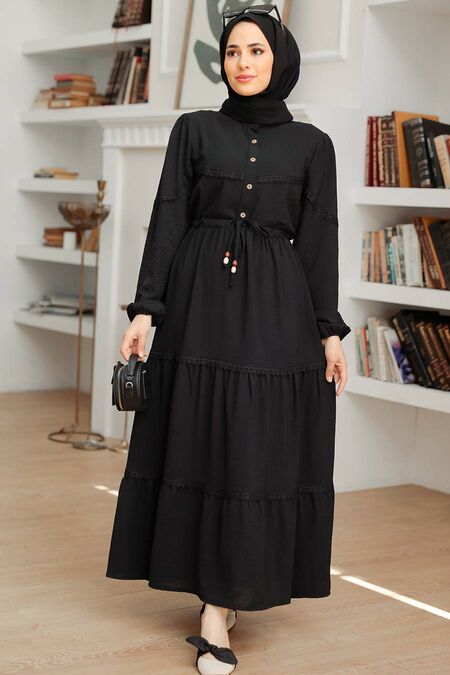  Black Muslim Long Dress Style 63250S - NEVA STYLE