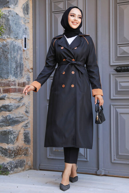  Black Muslim Trench Coat 5371S - NEVA STYLE