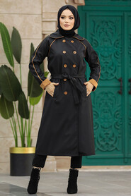 Neva Style - Black Muslim Trench Coat 5371S - Thumbnail