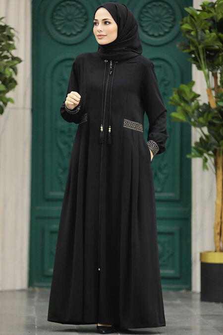  Black Muslim Turkish Abaya 45271S - NEVA STYLE