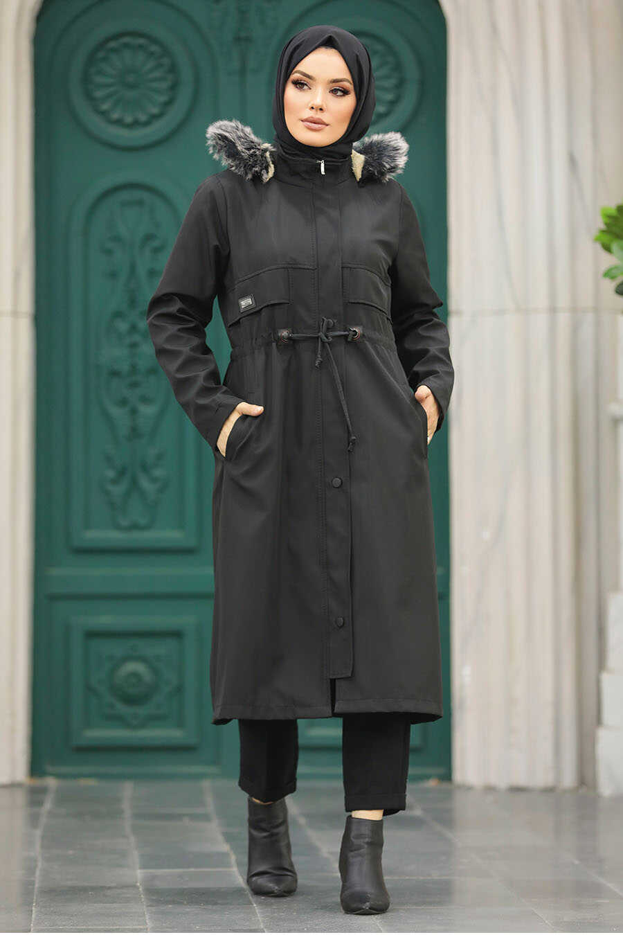 Neva Style - Black Plus Size Parka Coat 60652S