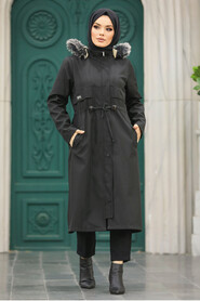 Neva Style - Black Plus Size Parka Coat 60652S - Thumbnail