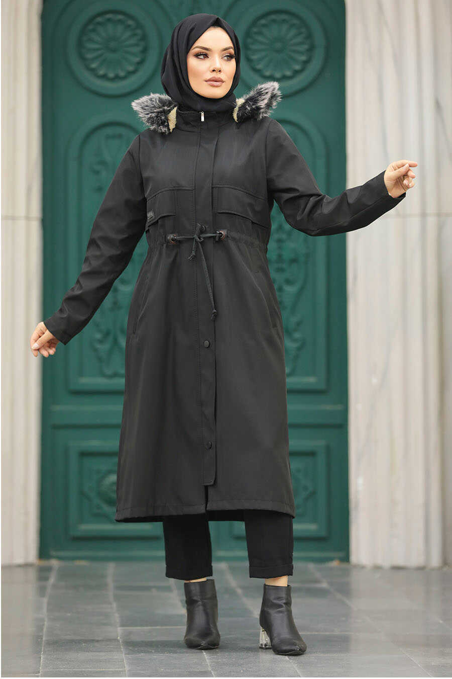 Neva Style - Black Plus Size Parka Coat 60652S
